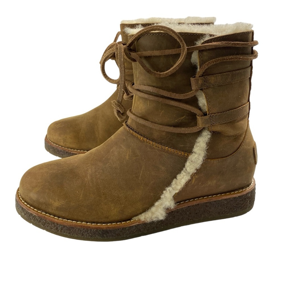 UGG Luisa Chocolate Brown Leather Lace Up Boots  Water-Resistant Size 5.5